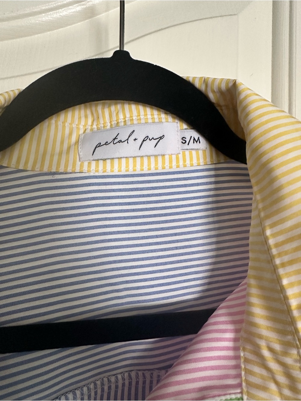 Petal & Pup Pastel Striped Button-Up in Blue, Yellow & Pink - Picture 2 of 3